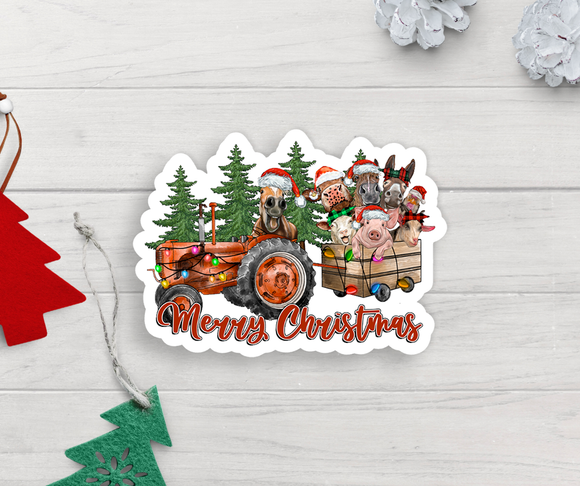 Merry Christmas Farm Animals Vinyl Sticker