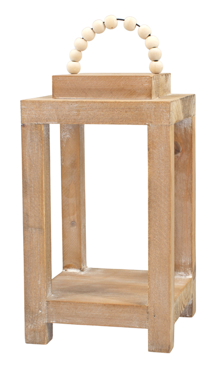 Square Wood Lantern with Bead Hanger - 5 x 5 x 9 in